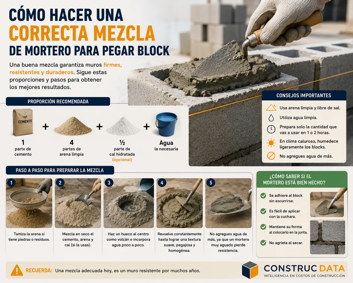 Cómo hacer una correcta mezcla de mortero para pegar block